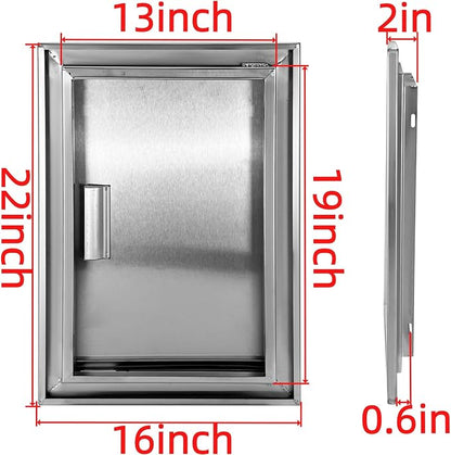 Outdoor Kitchen Door 16" W x 22" H Stainless Steel BBQ Single Access Door Flush Mount Vertical Wall Doors with Handle Suitable for Grilling Station Outside Cabinet Outdoor Kitchen