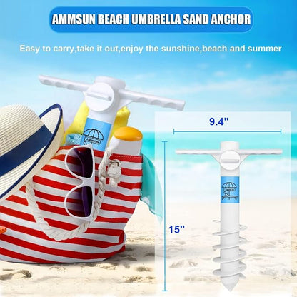 AMMSUN Beach Umbrella Sand Anchor Heavy Duty Outdoor Umbrellas Base with 5 Spiral Screw Universal One Size Fits Most Beach Umbrella Safe Umbrella Holder Stand Ideal for Strong Winds White (2, White)