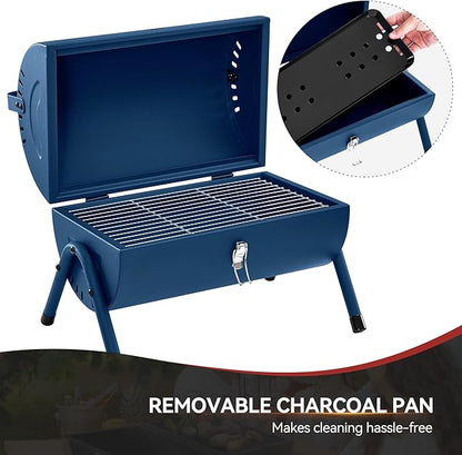 Royal Gourmet CC1015B Portable Charcoal Grill, 147 Sq. In. Cooking Area, with Four Air Vents, Lid Latch Buckle, Lid Handle, for Outdoor Backyard, Patio Parties and Picnics, Blue