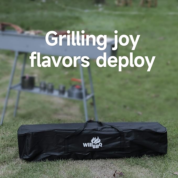 WILLBBQ Grill Storage Bag, BBQ Tool Storage Bag, Foldable Grill Bag for Car Trip Outdoor Camping and Hiking BBQ (Black)