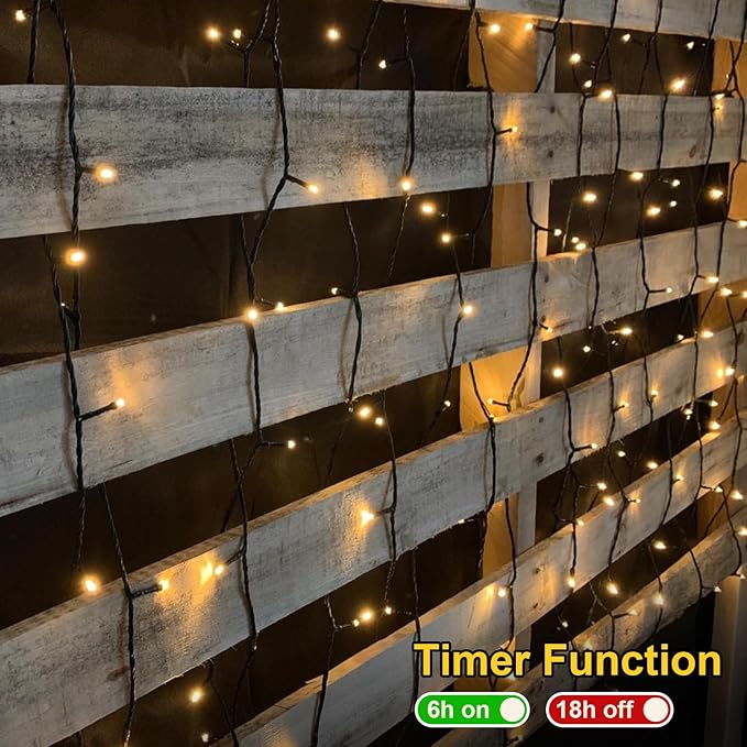 QITONG 500LED Warm White String Lights, 165ft Christmas Lights Outdoor Waterproof with Plug in, Green Wire Twinkle Tree Lights Indoor with 8 Modes