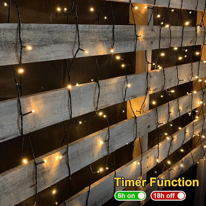 QITONG 500LED Warm White String Lights, 165ft Christmas Lights Outdoor Waterproof with Plug in, Green Wire Twinkle Tree Lights Indoor with 8 Modes