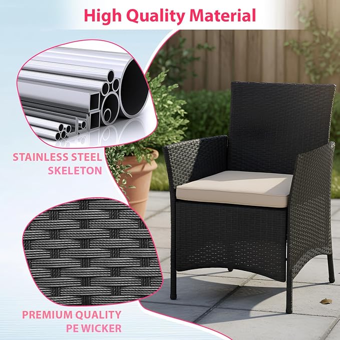 FDW Rattan Furniture Wicker Chair Patio Bristo Set for Outdoor Indoor Use with Loveseats Coffee Table,Khaki Cushion, 4-Pieces