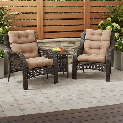 Outdoor Tufted High-Back Chair Cushions, One-Piece Hinged Seat and Back Design, Reversible with 4 Ties, Durable Polyester Fabric, Recycled Fiber Fill - Set of 2, Coronado