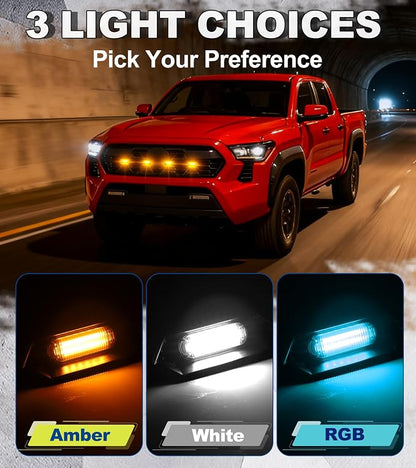 Grill Lights for Toyota Tacoma 2024-2026 Accessory TRD Sport Off Road,Amber | Direct-Snap Raptor Lights Tacoma 4th Gen Front Grille OEM-Style LED Design, IP68 Waterproof, Enhanced Night Visibility