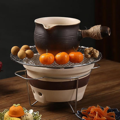 Clay Charcoal Stove, Portable Barbecue Stove Ceramic Carbon Mud Soil Stove Old Fashioned Tabletop Grill Multifunctional Chinese Clay Tea Stove with Wire Mesh Grill for Home Picnic