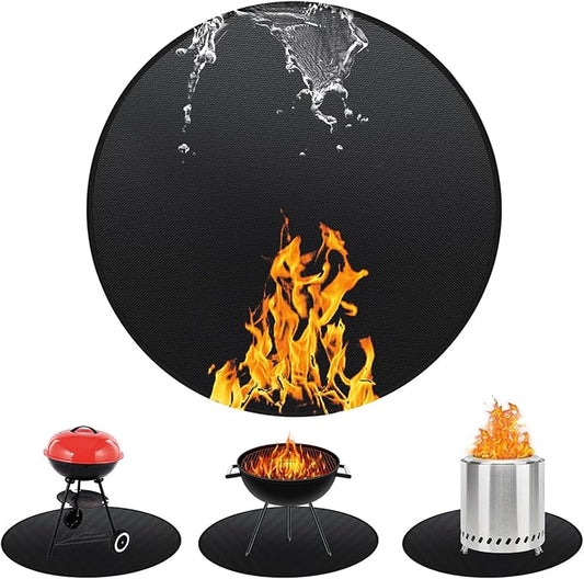40" Round Fireproof Grill Mat for Deck & Patio, Double-Sided Silicone Coated Fiberglass, Heat Resistant Up to 2000°F, Reusable Under Grill Deck Protector for Fire Pit, Smokeless Stove, Outdoor BBQ