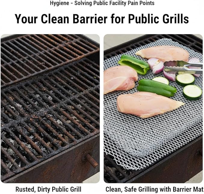HANABASS 10 Pcs Disposable Grill Topper Mesh Mat BBQ Grill Pans for Outdoor Grilling Aluminum Grates Liner for Camping Non-Stick Cooking Grid Sheets for Picnic 12x15.27 Inch
