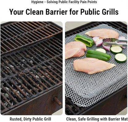 HANABASS 10 Pcs Disposable Grill Topper Mesh Mat BBQ Grill Pans for Outdoor Grilling Aluminum Grates Liner for Camping Non-Stick Cooking Grid Sheets for Picnic 12x15.27 Inch