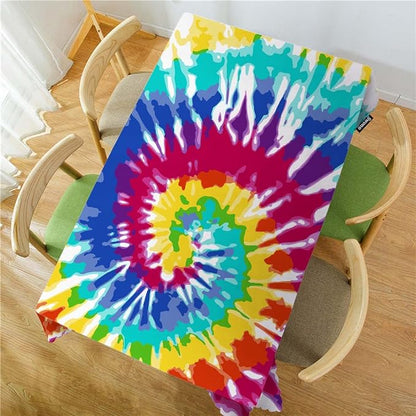 Swono Rectangle Tablecloth Tie Dye Table Cover 52x70 Inch Spiral Rainbow Tie Dye Marble Heavy Duty Table Cloth for Rectangle Tables Decorative Tablecloth for Dining Party Camping BBQ