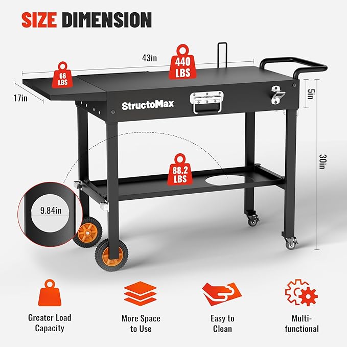 Outdoor Grill Table, Portable Grill Cart with Storage and Wheels, Fits 17/22 Inch Blackstone Griddle, Ninja Grille & More, Outdoor Grill Station for Camping, Patio, Backyard & Tailgating