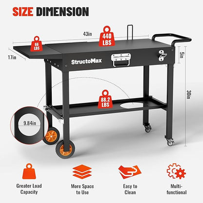 Outdoor Grill Table, Portable Grill Cart with Storage and Wheels, Fits 17/22 Inch Blackstone Griddle, Ninja Grille & More, Outdoor Grill Station for Camping, Patio, Backyard & Tailgating