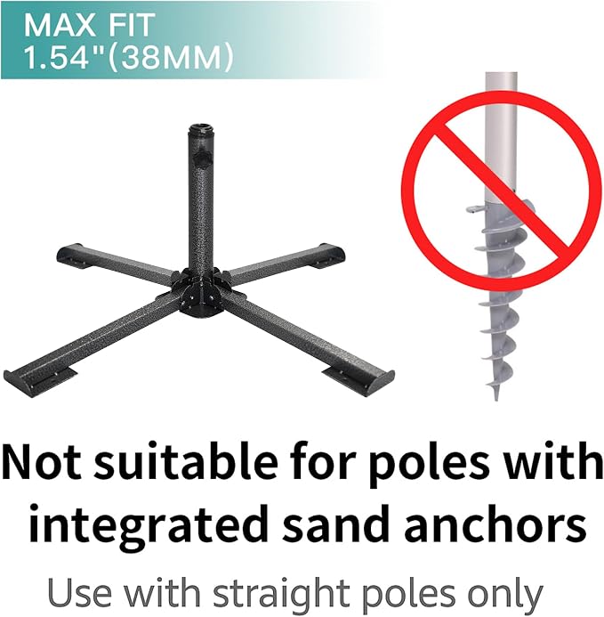AMMSUN Foldable Portable Beach Umbrella Stand, Patio Umbrella Base Holder | Outdoor Sunshade Anchor, with Weight Bag, Rust-Free Tempered Iron Umbrella Stand for Courtyard, Garden, Beach, Lawn, Fishing