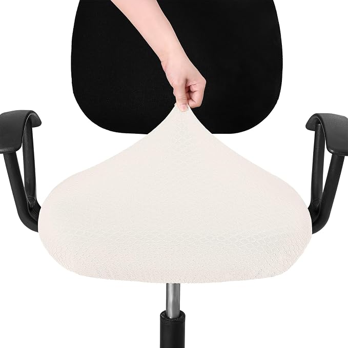 Smiry Office Computer Chair Seat Covers for Desk, Anti-dust Protector | Stretch Jacquard Removable Washable Desk Chair Seat Cushion Protectors, Ivory