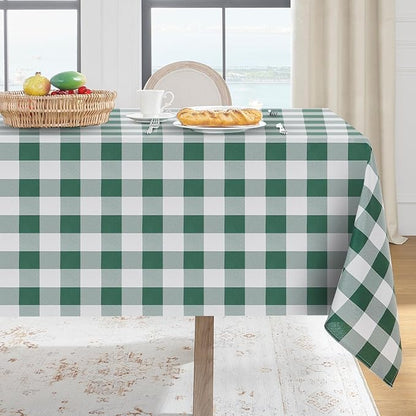 Softalker Spring Checkered Tablecloth Rectangle - Outdoor Waterproof Buffalo Plaid Table Cloth, Stain Resistant Gingham Table Cover for Picnic, Camping, Easter - Hunter Green and White, 54 x 120 Inch