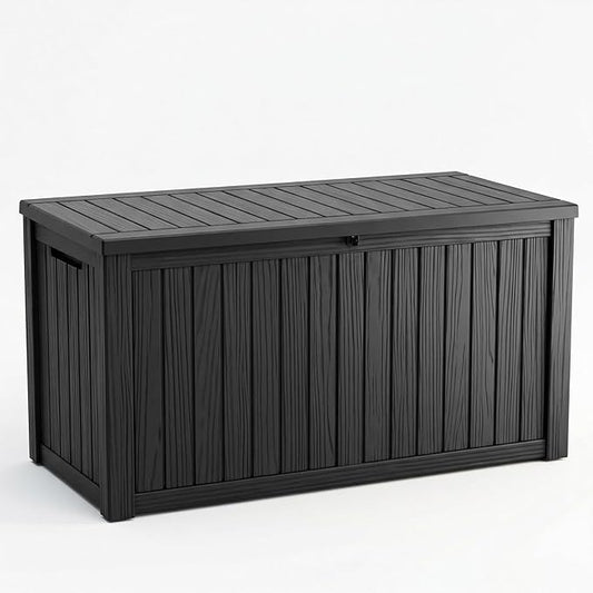 180 Gallon Outdoor Storage Box Waterproof, Resin Lockable Deck Box with Lid, Large Capacity Weatherproof Container for Patio Furniture, Side Table and Cushions (Black, 180 Gallon)