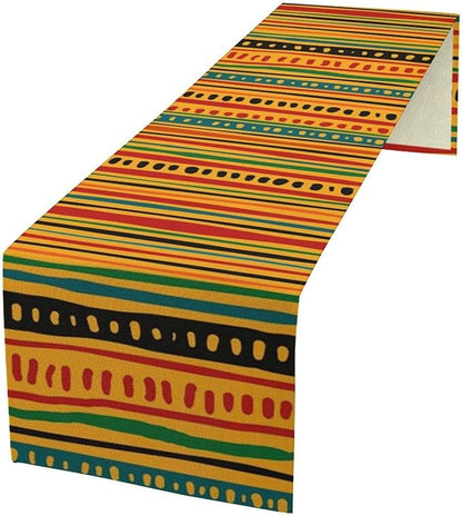 Traditional African Tribal Table Runner Abstract Ethnic Horizontal African Geometric Pattern Printed Linen Table Runner for Home Kitchen Dining Table Decoration 13x90 Inch