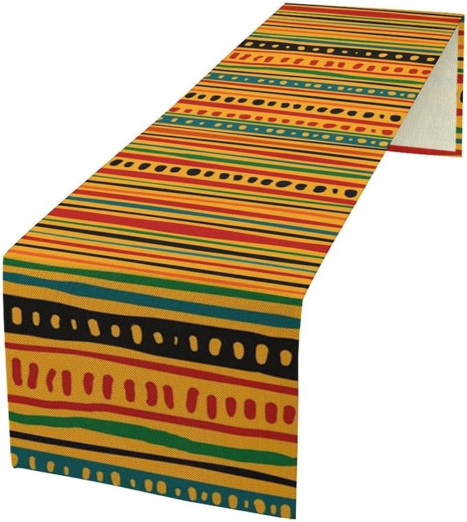 Traditional African Tribal Table Runner Abstract Ethnic Horizontal African Geometric Pattern Printed Linen Table Runner for Home Kitchen Dining Table Decoration 13x60 Inch