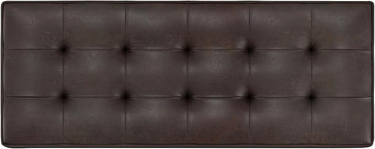 SIMPLIHOME Cosmopolitan Storage Ottoman Bench - 44 inch Wide Upholstered Vegan Leather Rectangle Storage Ottoman in Distressed Brown, Transitional Bench for Bedroom with Tufted Lift-Top and Open Shelf