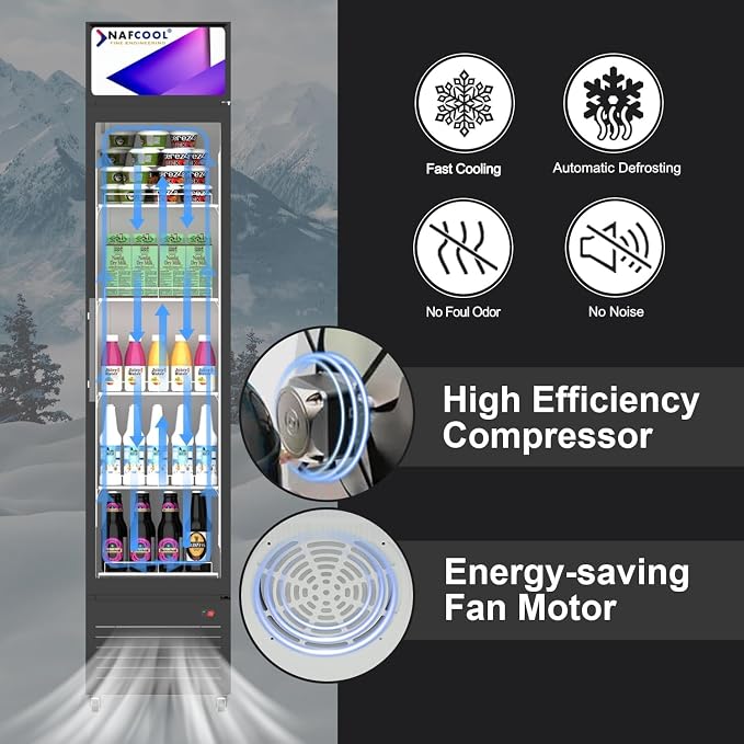 Commercial Beverage Refrigerator Display Fridge,7 Cu Ft Small Slims Single Glass Door Merchandiser Drink Cooler with LED Light Adjustable Shelves,ETL and NSF Approval
