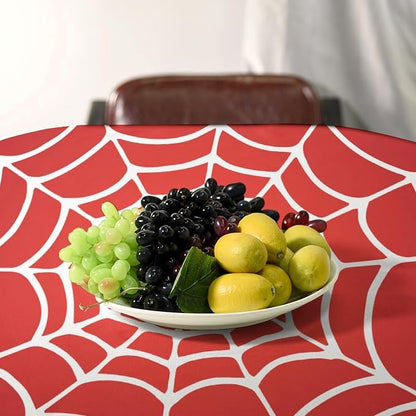 Spider Web Hero Tablecloth, White Spiderweb Red Cobweb Water Resistant Wipeable Table Cover for Picnic Party Holiday Kitchen Dinner Table 55"x55"