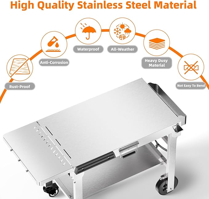 Electactic Food Grade 304 Stainless Steel BBQ Grill Carts fits 22'' Tabletop Griddle, Outdoor grill Table with 4 Foldable Legs, Portable Grill Stand for RV, Camping, Tailgating