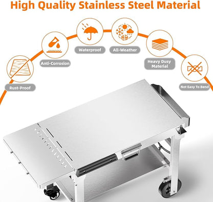 Electactic Food Grade 304 Stainless Steel BBQ Grill Carts fits 22'' Tabletop Griddle, Outdoor grill Table with 4 Foldable Legs, Portable Grill Stand for RV, Camping, Tailgating