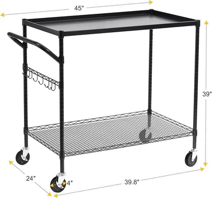 2-Tier Utility Cart with Wheels, Metal Cart with 1000LBS Capacity, NSF Heavy Duty Rolling Cart, Commercial Grade Serving Tool Storage Carts for Warehouse Garage Kitchen, 24"D x 40"W x 39"H, Black