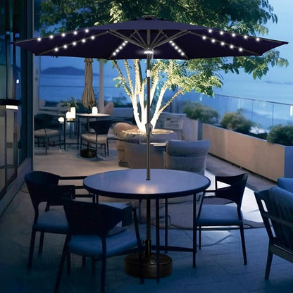 FLAME&SHADE Solar Patio Umbrella with a Centre Light, 9 FT Navy Blue | 40 LED Lights, UV Protection, Waterproof, Porch Deck Outdoor Umbrella for Pool, Backyard, Garden, Provides Evening Lighting