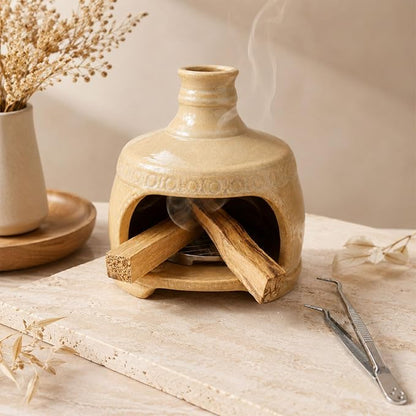 Palo Santo Holder Chimney with Tweezers & Wire Mesh for Sage Burning | Heat-Resistant Ceramic Palo Santo Burner Kit Include Wire Mesh and Tweezers For Mindful Rituals & Relaxation