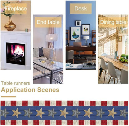 4th of July Memorial Day Table Runner, American Flag Stars Stripe for Home Kitchen Restaurant Holiday Kitchen Dining Table Decorations for Home Party Decor 13 x 60 Inch