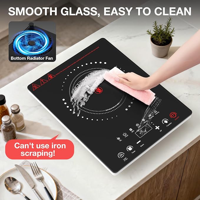 Portable Electric Cooktop GTKZW, 1800W Single Stove Burner Hot Plate with LED Touch Screen, for RV and Dorm