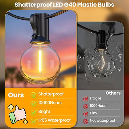 Mlambert 25FT Solar Powered String Lights Outdoor, Waterproof Solar Patio Light String with 10+1 Shatterproof LED G40 Bulbs for Backyard Garden-Black