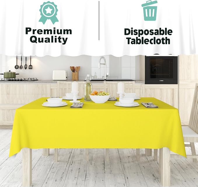 Tablecloth Roll – 54" X 110' Yellow Premium Plastic Table Cloths with Cutter Box - Cut to Size - Decorative Rectangle Table Cover Smooth Tablecloth - Disposable Table Cloths for Parties, Weddings.