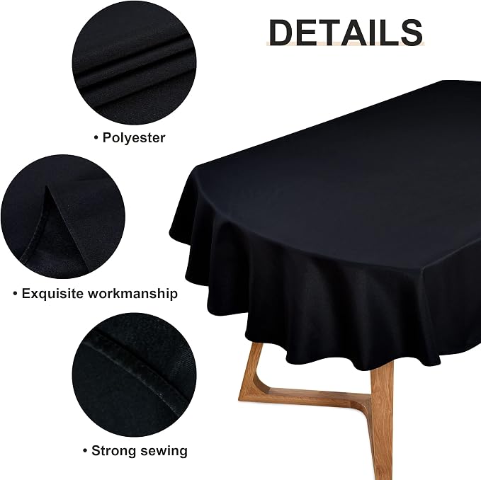 Wolkemer Small Oval Tablecloth 52 x 70 Inch Washable Fabric Table Cloth | Oval Table Cloth, Solid Black Cloth Tablecloth, Oval Table Cover for Dining Wedding Party Banquet Tabletop Decoration