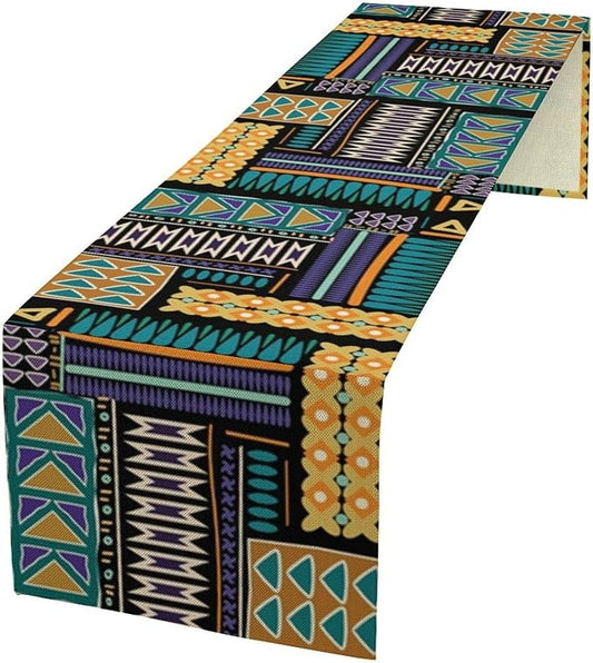 Mexican Geometric Ethnic Table Runner Vintage Abstract Traditional Vivid Color Seasonal Summer Holiday Dinner Runner for Farmhouse Kitchen Dinner Table Party Decoration 13x70in