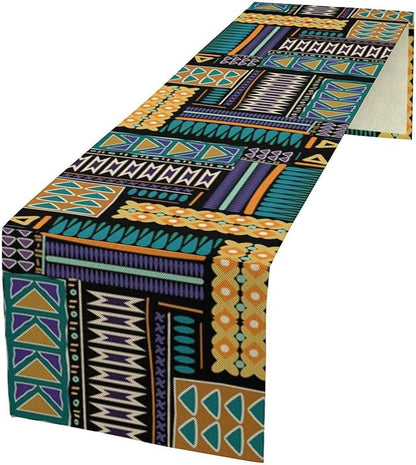 Mexican Geometric Ethnic Table Runner Vintage Abstract Traditional Vivid Color Seasonal Summer Holiday Dinner Runner for Farmhouse Kitchen Dinner Table Party Decoration 13x108in