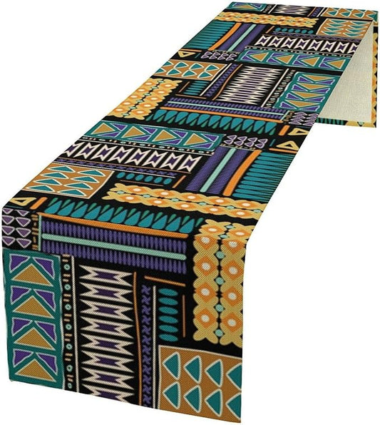 Mexican Geometric Ethnic Table Runner Vintage Abstract Traditional Vivid Color Seasonal Summer Holiday Dinner Runner for Farmhouse Kitchen Dinner Table Party Decoration 13x90in