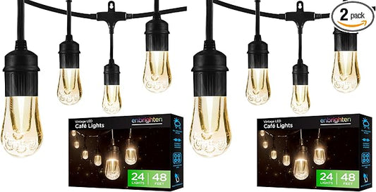 Enbrighten LED Outdoor StringLights SoftWarmWhite PatioLights with UltraDurable Shatterproof and Waterproof Acrylic Bulbs for Balcony,Backyard,Porch,Gazebo,Deck,Party and Market,35631,48ft(Pack of 2)