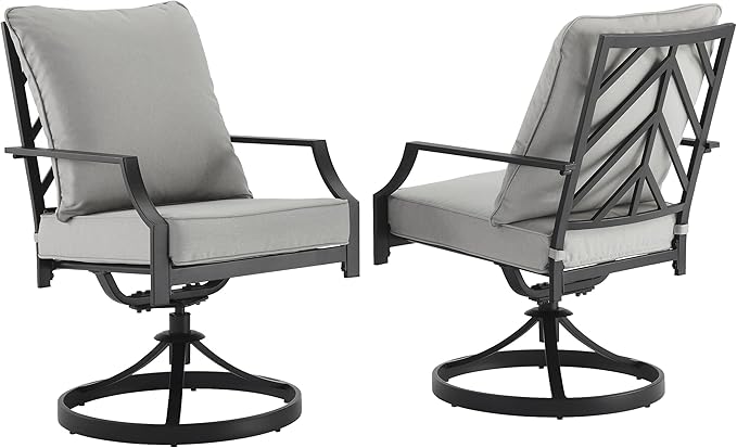 Crosley Furniture Otto 2-Piece Swivel Outdoor Chair Set, Dining Patio Chairs for Deck, Backyard, Matte Black with Gray Cushions