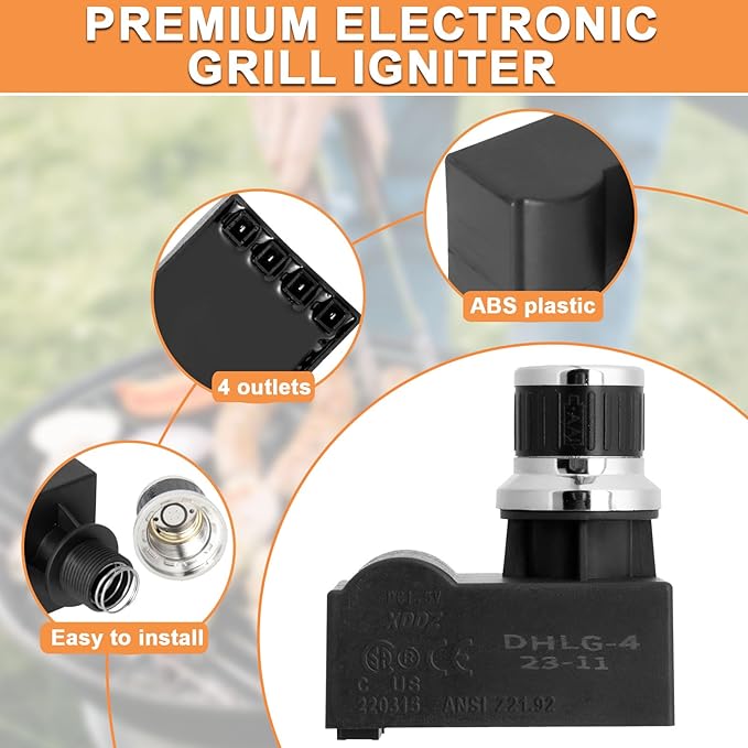 4 Outlet Grill Igniter Kit for Blackstone Grill Igniter Blackstone Starter Replacement 36 Inch Griddle Accessories, Ignitor & Ignition Wires Kit for Black Stone Igniter Replacement,AA Battery Required