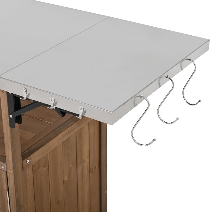 Christopher Knight Home Edsel Outdoor Bar Cart with Stainless Steel Top and Lockable Wheels, Solid Wood Outdoor Storage Cabinet, Kitchen Island Serving Cart for Poolside, Garden, Natural Brown+Silver
