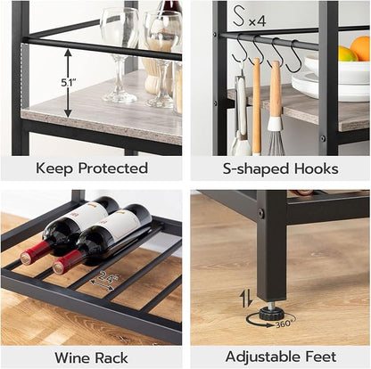 HOOBRO Kitchen Island with Storage, Kitchen Island Table with Power Outlet, 3 Tier Coffee Station and Microwave Stand, for Home, Dining Room, Greige and Black BG021ZD01