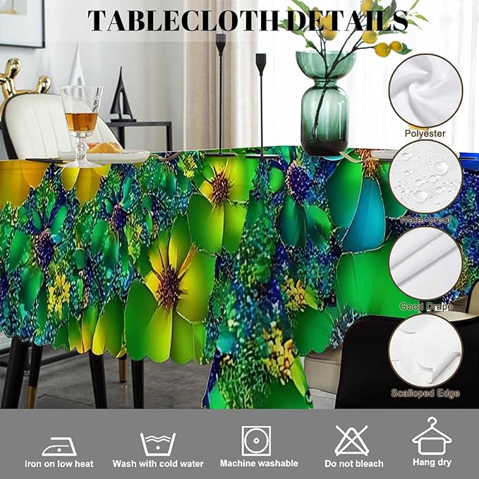 Swono Tie Dye Tablecloth Rainbow Spirals Flower Petals Tie Dye Rectangle Table Cloth Washable Plaid Table Cover for Kitchen Holiday Dinner, 52x 70 Inch Tablecloth