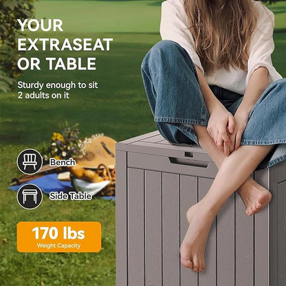 32 Gallon Outdoor Storage Box, Resin Deck Boxes Outdoor Waterproof For Patio Furniture, Garden Tools, Pool Supplies, Lockable And UV Resistant (a Set of 2,Striped Gray)
