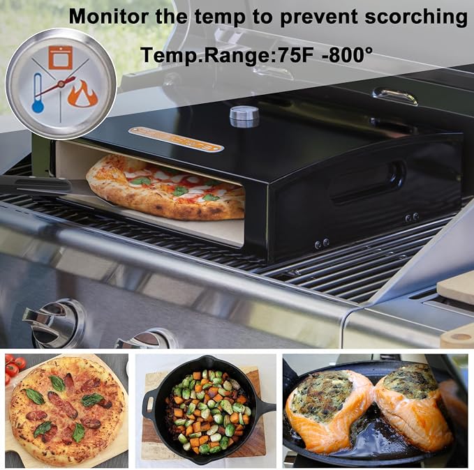 BakerStone Outdoor Pizza Oven, 12" Pizza Oven for Grill Top 5-sided Stone Baking Chamber with Wood Pizza Peel, Turning Peel For Backyard Patio Camping Barbecues, Basic Series