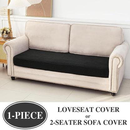LA MEACK Couch Cushion Cover Loveseat Cover or 2 Seat Sofa Cover Washable Stretch Sectional Sofa Slipcover(1 Piece for Loveseat or Sofa 2-Seater, Black)