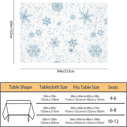 Snowflakes Decorative Rectangle Tablecloth Winter Blue Snow Splash Crystal Elegant Ice Spot Polyester Table Cloths Kitchen Table Cover for Dining BBQ Picnic Coffee Table 60 x 84 Inch 6-8 Seats