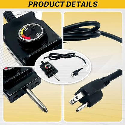 Adjustable Thermostat Controller Probe Cord Fit for Masterbuilt Electric Smoker Replacement Parts, 1.55 Inch Spacing Analog Plug for MB20070210 MB25075517, Compatible with Skillet and Griddle