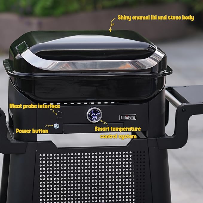 Volteq Smart Electric Grill with Cart - 1500W, 650°F, No Smoke Indoor/Outdoor BBQ, Digital Control & Meat Probe, Perfect for Apartment Balcony, Patio, Deck